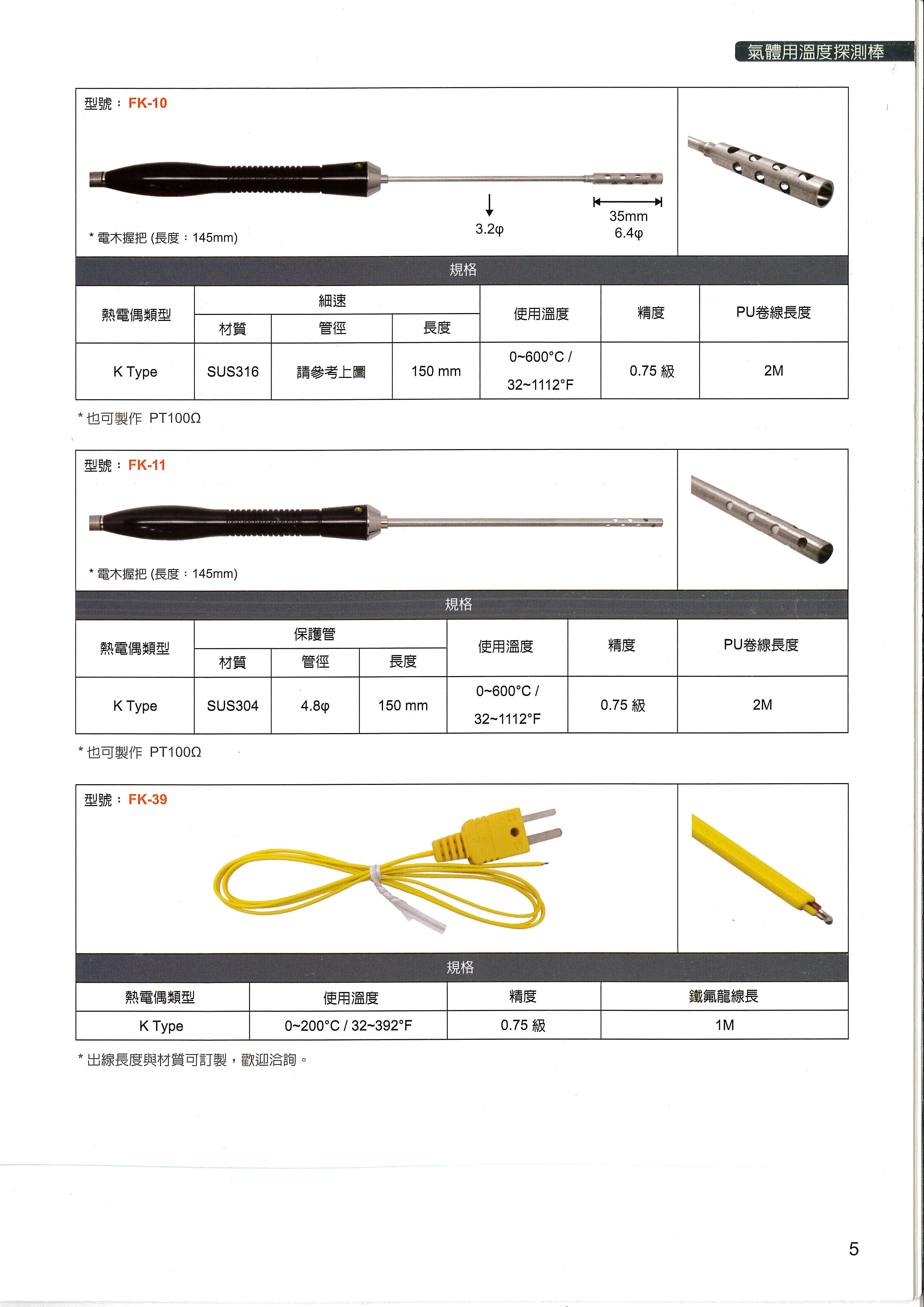 氣體用溫度探測棒